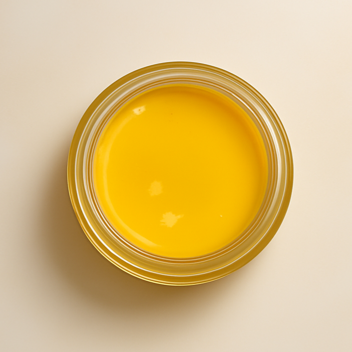 Top view of KEMDII HydraRepair Scalp Cream showing its smooth yellow cream texture designed for dry, itchy, and sensitive scalps